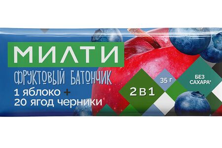 Фруктовый батончик «1 яблоко + 20 ягод черники»