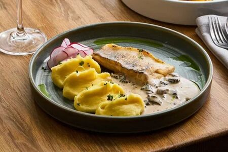 Судак с соусом из сморчков