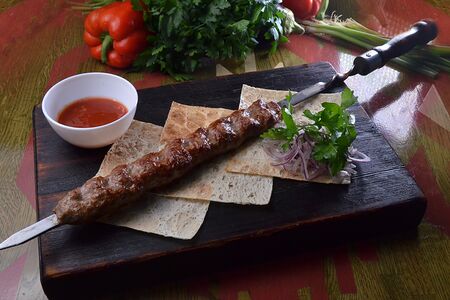 Люля-кебаб из телятины с соусом сацебели