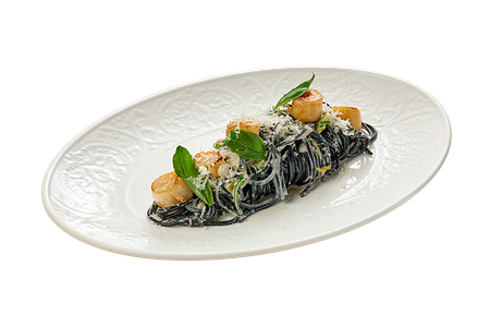 Спагетти Неро с гребешком