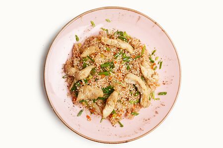 Чесночный рис с курицей