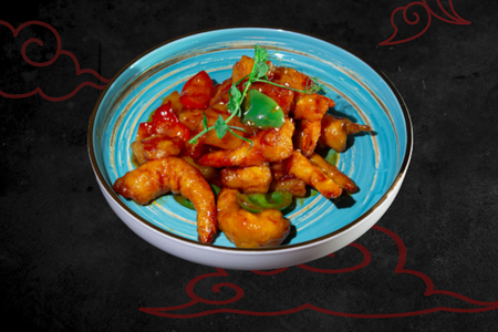 № 410 Креветка с ананасами в кисло-сладком соусе