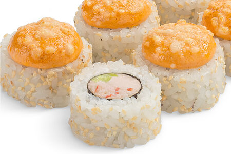 Ролл Филадельфия с лососем, крабом и спайси соусом