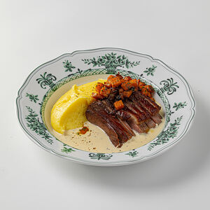 Утиное филе с бататом и белыми грибами