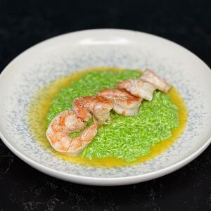 Ризотто с креветками и лимонным гелем