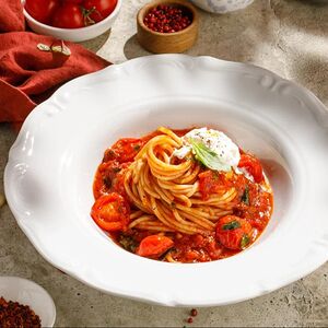 Спагетти Помидорини со страчателлой