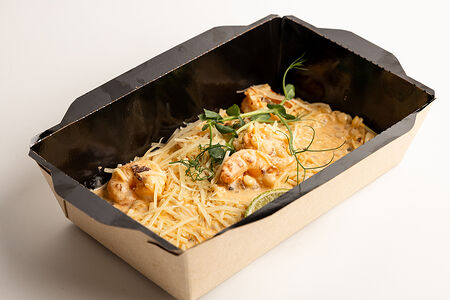 Паста фрегола с креветкой в пряном соусе и лемонграсом (Яндекс)