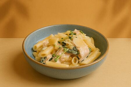 Паста с копченым цыпленком и шпинатом