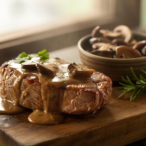 Стейк из свинины с грибным соусом