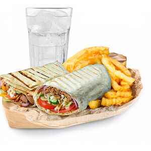 Донер-кебаб в лаваше ассорти + фри + напиток на выбор 0,5