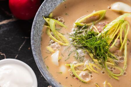 Окрошка с печеной курицей 