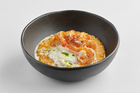 Ризотто с креветками и сыром страчателла