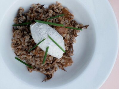 Гречневая каша с грибами и трюфельным кремом