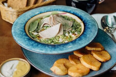 Окрошка на квасе с телячьим языком