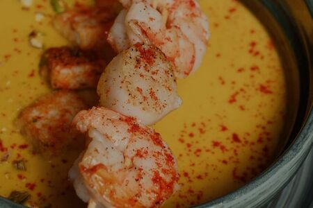 Суп-пюре из тыквы с морепродуктам