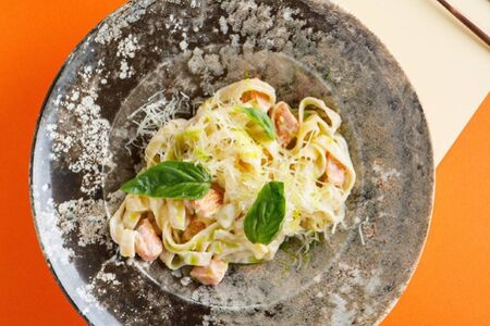 Тальятелле с форелью и сыром дорблю