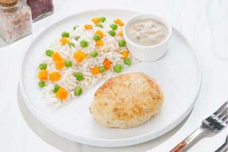 Котлета пожарская с рисом и грибным соусом