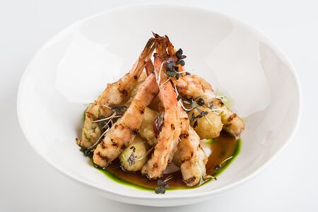 Креветки с овощами темпура