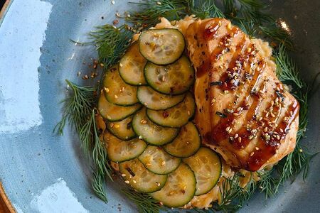 Атлантический стейк с ризотто