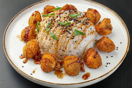 Шампиньоны тонкацу с рисом