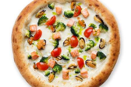 Пицца с лососем и мидиями