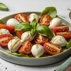 Салат капрезе с мини-моцареллой и базиликом