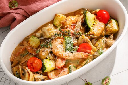 Запеченные креветки в сливочном соусе