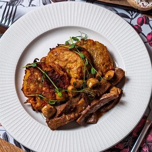 Драники с говяжьим языком