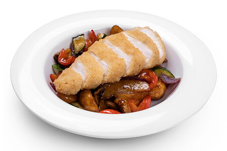 Хрустящий цыпленок с овощами в терияке соусе