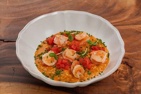 Ризотто с креветками и крабовым соусом