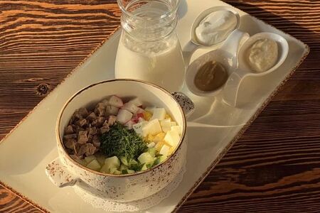 Окрошка с отварным говяжьим языком