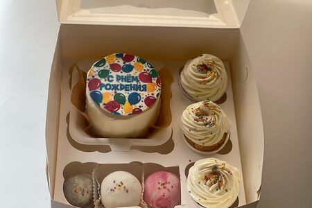 Бенто торт С днем рождения + Капкейки + Моти