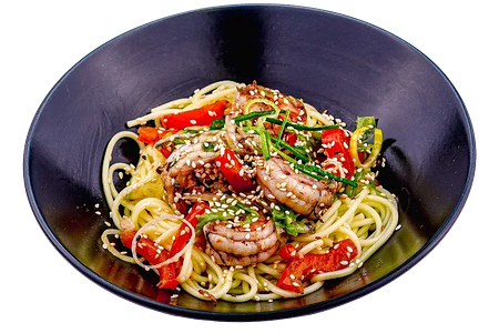 Яичная лапша с креветкой