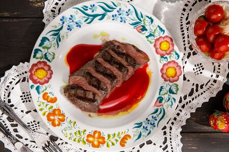 Корейка оленя с брусничным соусом