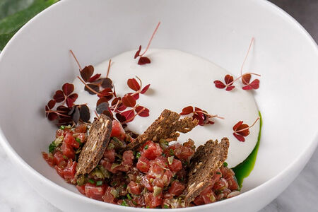 Тартар из говяжьей вырезки с трюфелем и муссом из пармезана