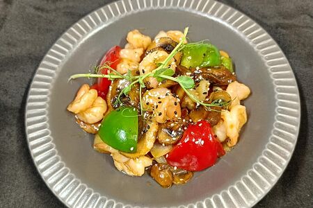 Креветка с шампиньонами