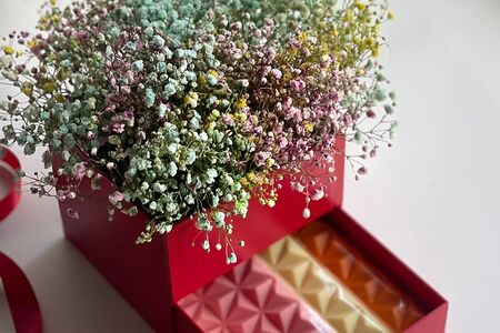 Подарочная шкатулка с гипсофилой и бельгийским шоколадом #1