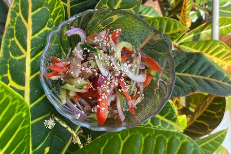 Салат Говядина с овощами и кунжутом