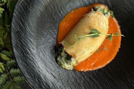 Томленый кальмар в паназиатском соусе Подводная лодка