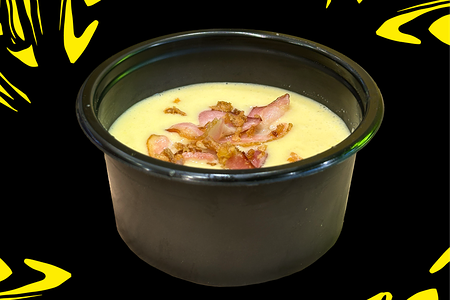 Сырный 🧀 крем-суп с беконом и луком фри