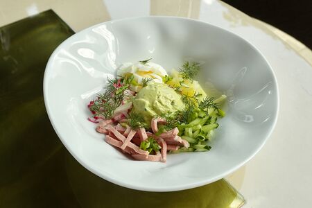 Окрошка с мортаделлой или форелью