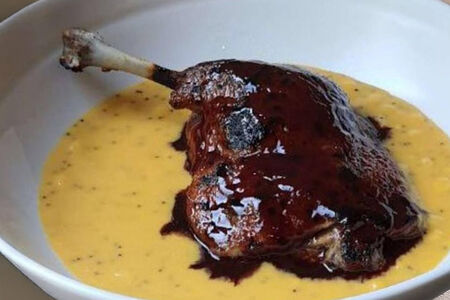 Утка конфи, ризотто и кукуруза