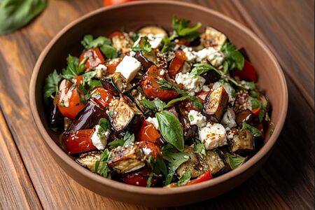 Салат из хрустящих баклажанов с томатами