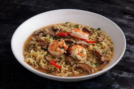 Лапша, мисо, креветки, грибы