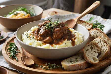 Пюре с гуляшом из свинины 