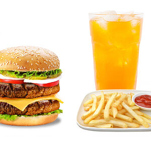 Double Стейк бургер + фри + напиток на выбор 0,5