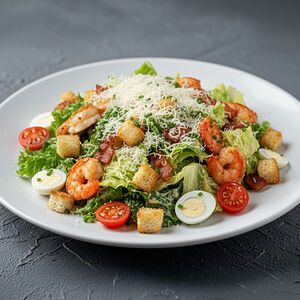 Салат Цезарь с тигровыми креветками