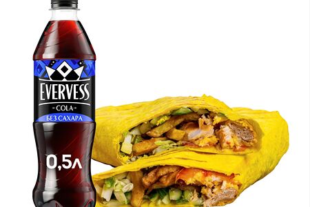 Комбо: Шаурма Мясная маленькая + напиток Evervess Cola без сахара (500 мл)