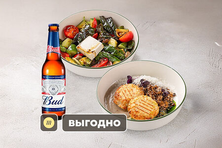 Комбо с греческим салатом и котлетами из курицы