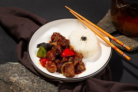 Жареные баклажаны с мясом и рисом на пару